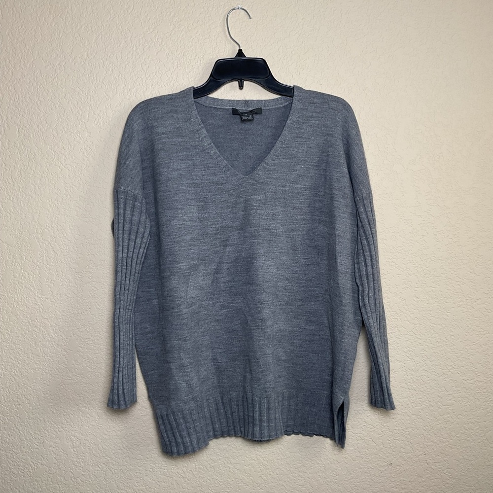 French Connection Womens Small Oversized Knit Long sleeve V-Neck‎ Sweater Gray